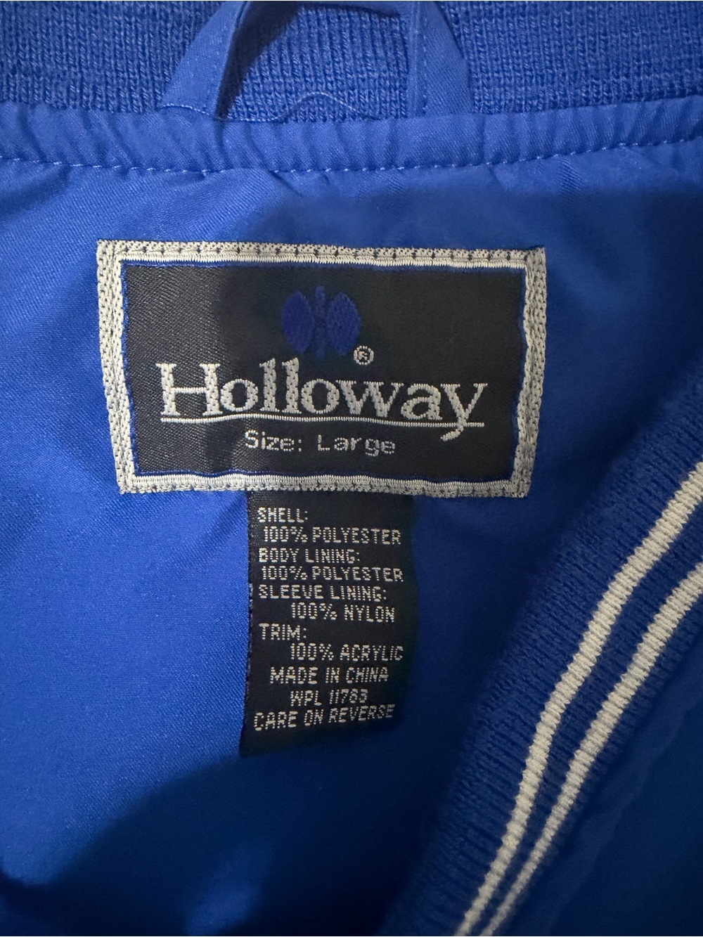 Holloway Royal Blue V-Neck Windbreaker with White Stripe Trim - Picture 5 of 5
